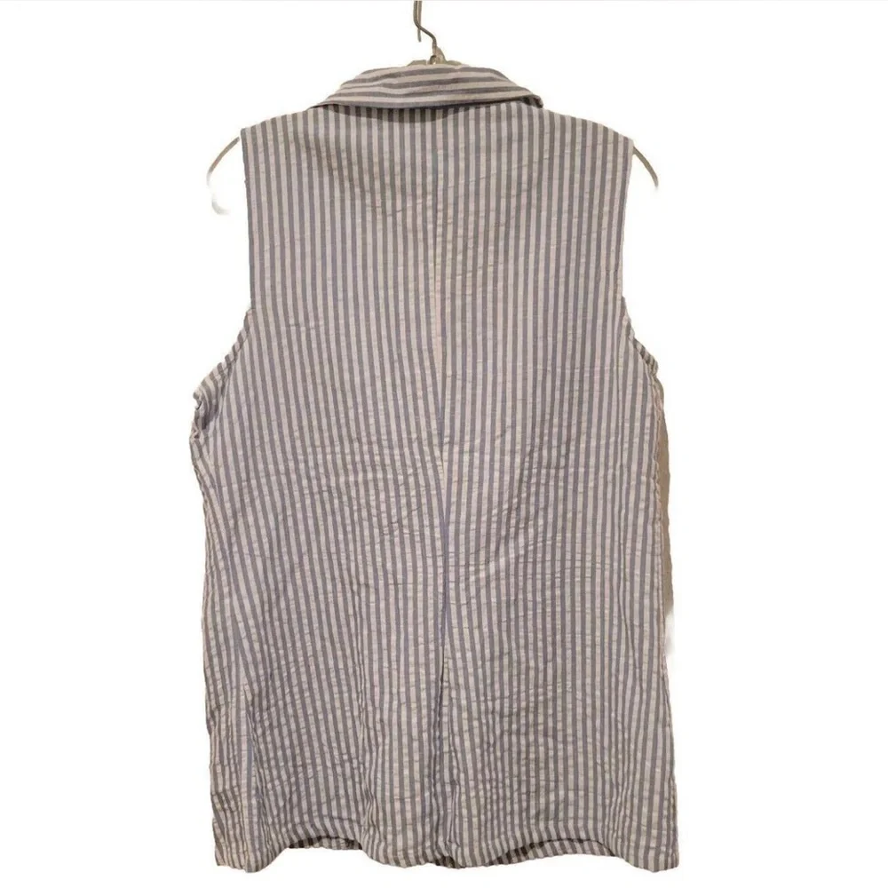 Light Blue Seersucker Striped Vest, L - Picture 7 of 7